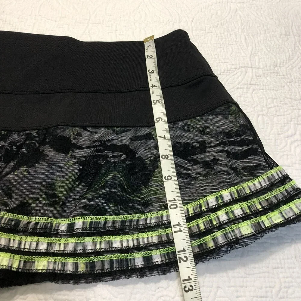 Lucky In Love Tennis Skirt With Shorts Camouflage Pattern Neon Trim Size S Black